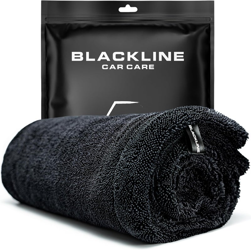 BlackLine 24"x36" Twisted-Loop Car Drying Towel, 1300GSM, Streak Free, Lint Free, Reusable - Car Accessories, Microfiber Cleaning Cloth for Car, Truck, SUV - One Pass is All You Need - Image 1